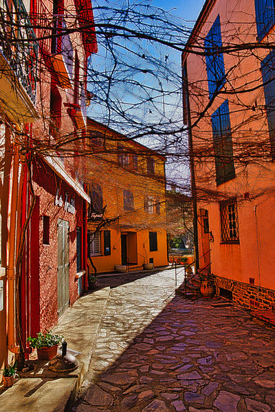 Winter street light, Collioure, France